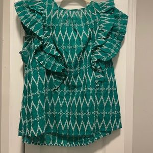 Green and White Sleeveless Top (Medium)